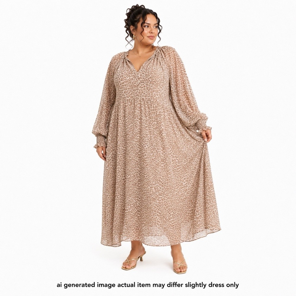 Torrid Leopard Maxi Dress 2X 18 20 Boho Quiet Luxury Blouson Sleeve Ruffle NWT - Picture 1 of 13